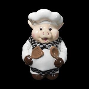 Mercuries Pig Porky Barbeque Chef Spatula & Spoon Cookie Jar 11 Inches Tall Vtg